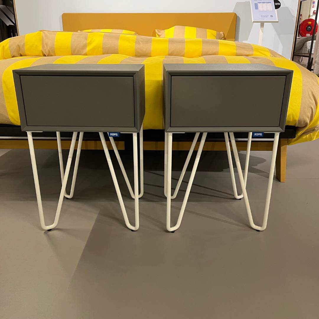 Showmodel Auping Pixel nachtkastjes - Warm Grey & Pure White - set van 2